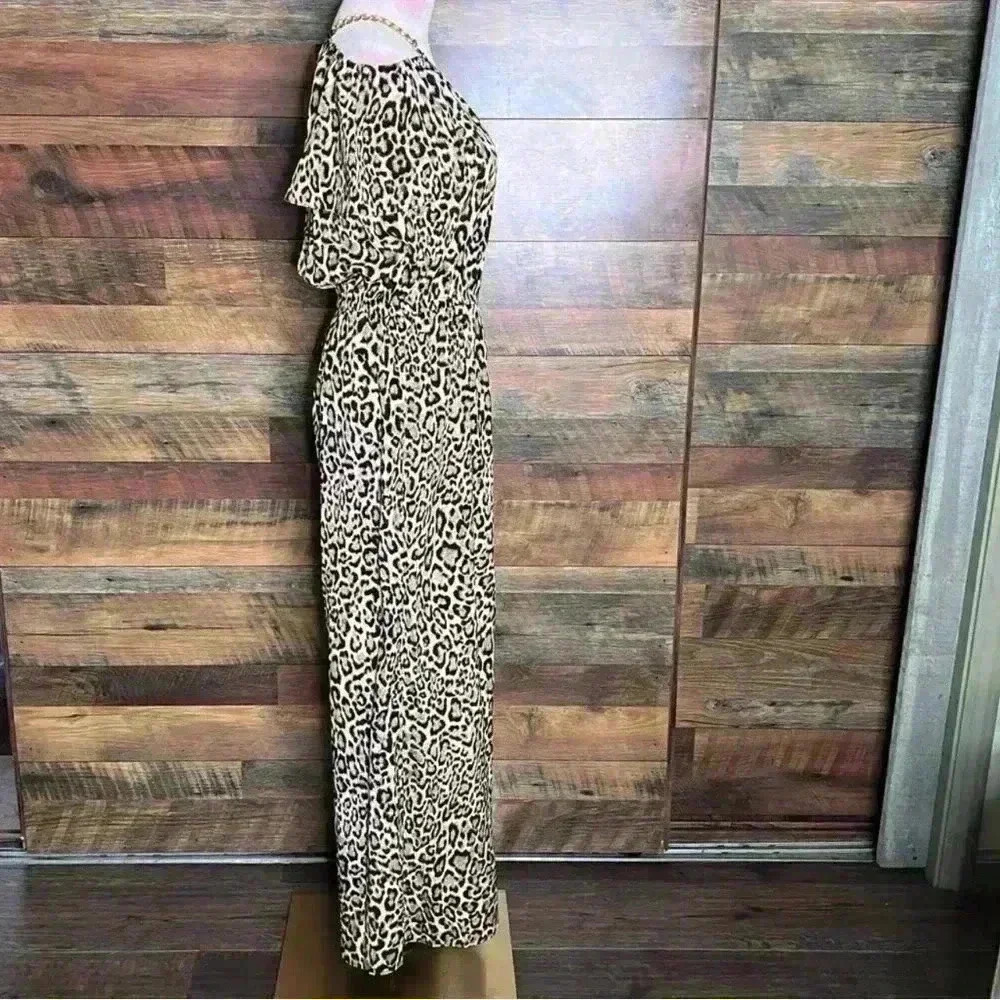 MICHAEL KORS Cheetah Flutter Sleeve Wide Leg Jumpsuit Small offices iren Mobwife - Picture 8 of 16